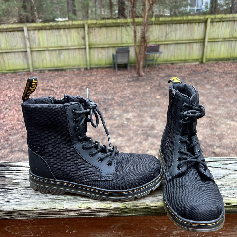 Dr. Martens Black Combs Y Canvas Combat Lace Up Boots Round Toe Sz 5